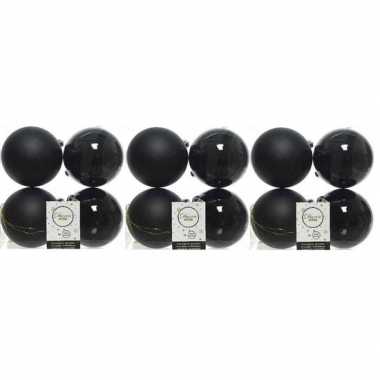 12x zwarte kerstballen 10 cm kunststof mat/glans