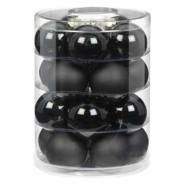 20x zwarte glazen kerstballen 6 cm glans en mat