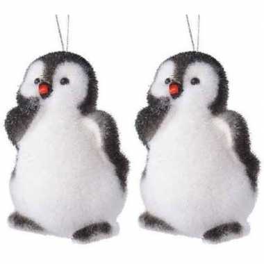2x kersthangers figuurtjes pinguin 9 cm