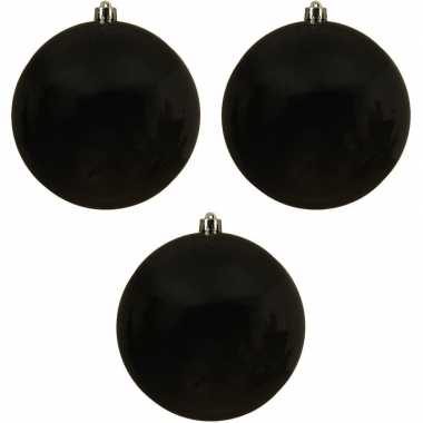 3x grote zwarte kerstballen van 14 cm glans van kunststof