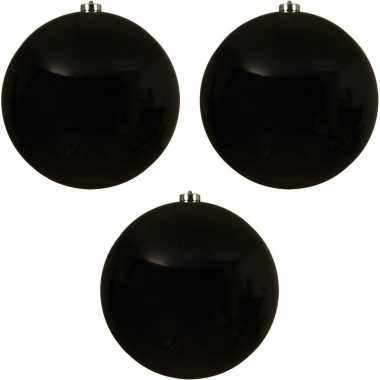 3x grote zwarte kerstballen van 20 cm glans van kunststof