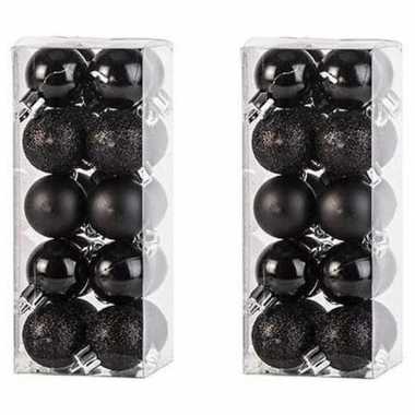 40x zwarte kerstballen 3 cm kunststof mat/glans/glitter
