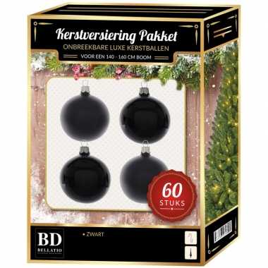 Kerstbal en ster piek set 60x zwart voor 150 cm boom