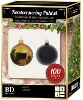 100 stuks kerstballen mix goud zwart voor 150 cm boom