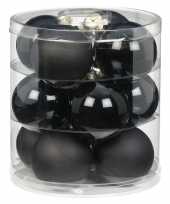 12x zwarte glazen kerstballen 8 cm glans en mat