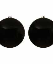 2x grote zwarte kerstballen van 20 cm glans van kunststof