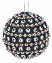 6x kerstboomversiering zwarte kerstballen met steentjes 3 5 cm