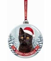 Fout kerstkado dieren kerstbal 7 cm kat poes zwart