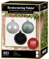Kerstbal en piek set 130x wit mintgroen zwart voor 180 cm boom