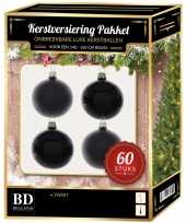 Kerstbal en ster piek set 60x zwart voor 150 cm boom