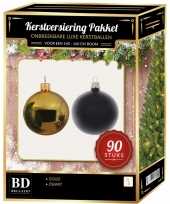 Kerstballen set kunststof 90 delig voor 150 cm boom goud zwart