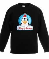 Kersttrui merry christmas pinguin kerstbal zwart kinderen